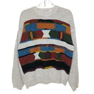 Vintage Duplex Print Wool Sweater Mens LG Grandpa Cabincore Fishermen Heritage